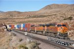 Eastbound stack train climbs Cajon